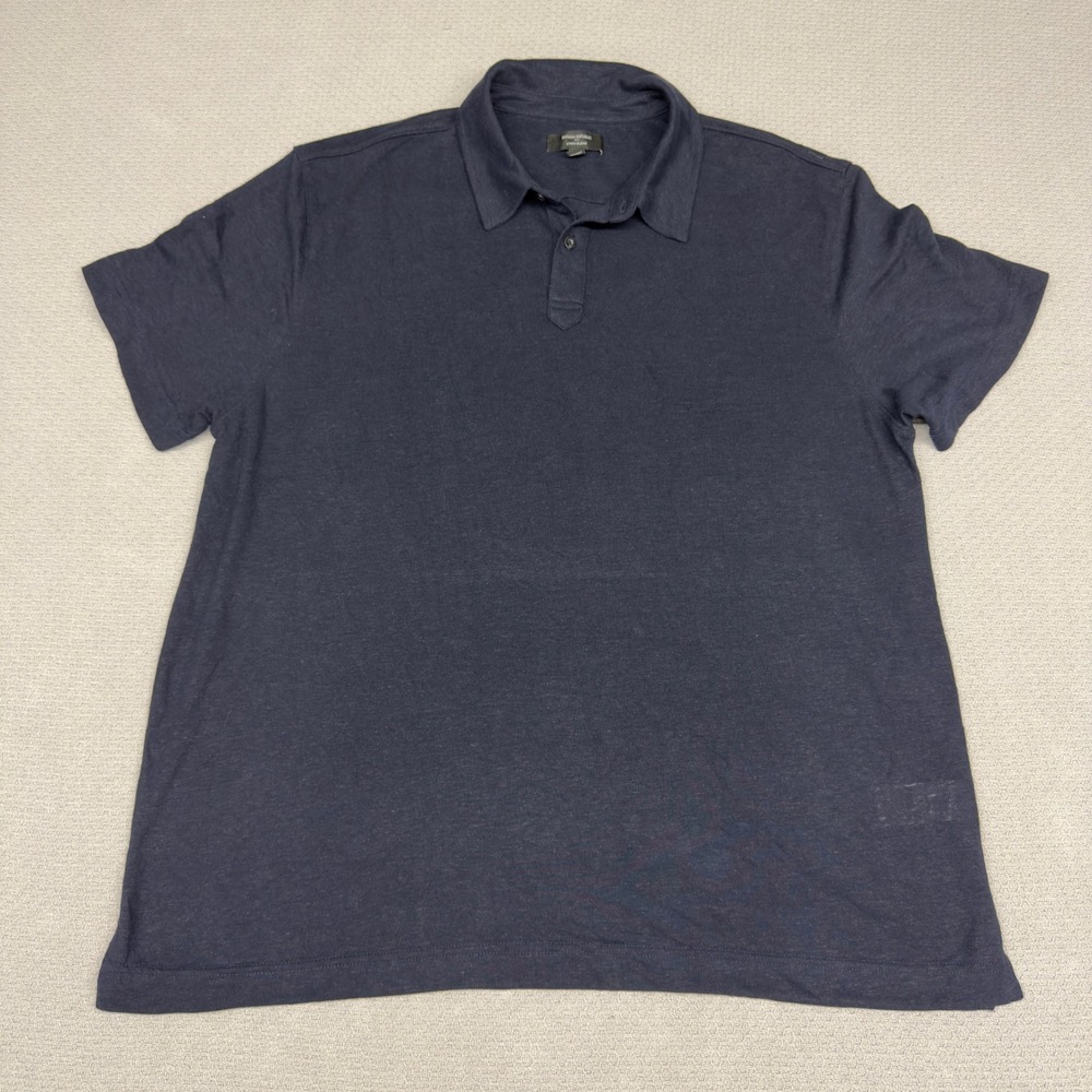 Banana Republic Linen Blend Polo Shirt Mens XL Navy Blue Preppy Coastal